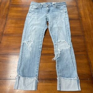 Adriano Goldschmied AG The Stevie Cuff Cropped and Distressed Jeans